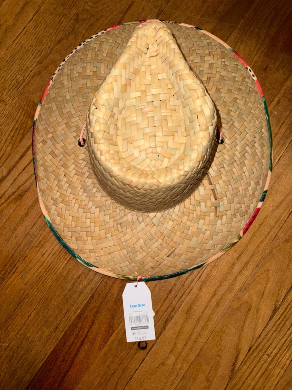Time and Tru Natural Straw Sun Hat with Multicolor Trim